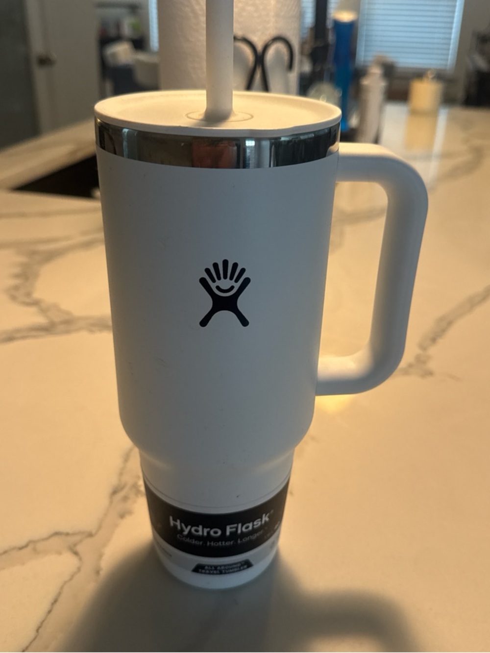 Hydro Flask White Travel Mug with Handle and Straw Lid